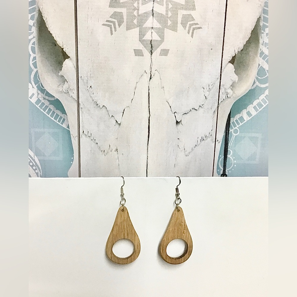 Handmade Wood Drop Dangle Sterling Silver Shepherd Hook Earrings